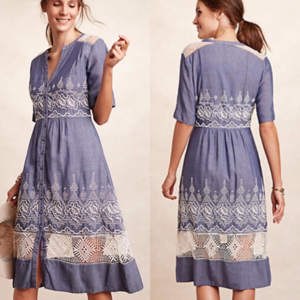 Anthropologie Embroidered Waters Shirtdress Size 0